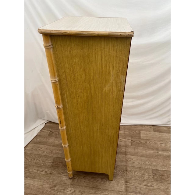 Yellow Vintage Retro Lingerie Dresser Chest Faux Bamboo Six Drawers Tropical Style For Sale - Image 8 of 9