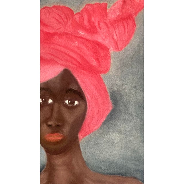 Portraiture "Purple Dress" Original Folk Art Pastel Portrait Painting For Sale - Image 3 of 3