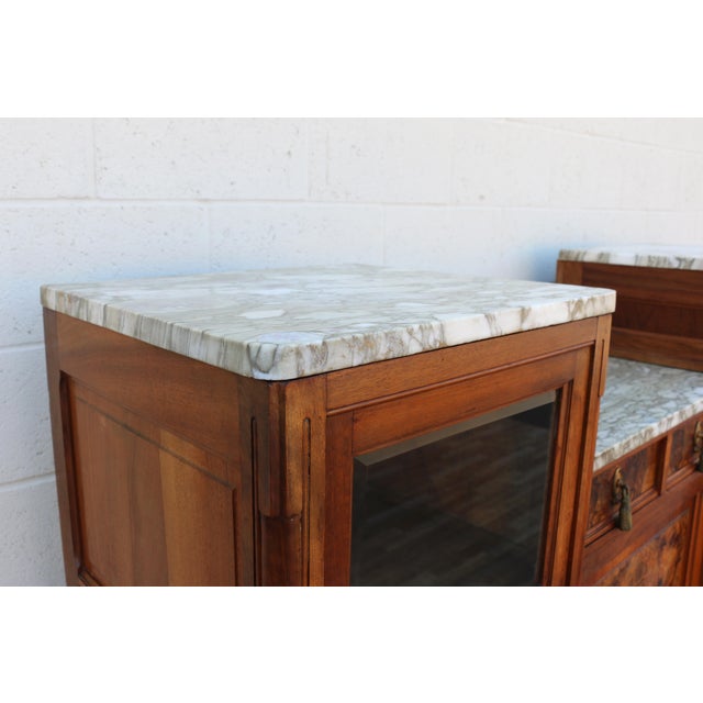 Antique French Art Deco Buffet Sideboard With Beveled Mirror & Marble Top | Burl Wood Credenza | Early 20th Century For Sale - Image 16 of 18