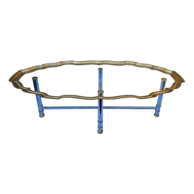 Vintage Scalloped Brass and Polished Steel Chrome Glass Top Cocktail Table For Sale