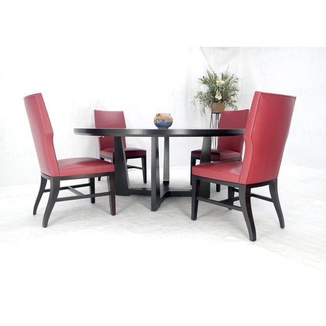 Wood Holly Hunt Large 6' Diameter Round Ebonized Table Oak 4 Chairs Dining Set MINT! For Sale - Image 7 of 18