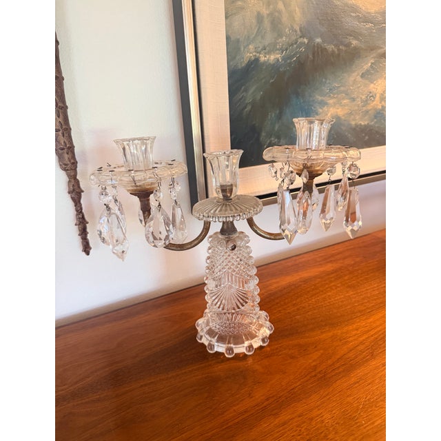 Antique Victorian Pressed Glass Three-Arm Girandole Candelabra For Sale - Image 14 of 14
