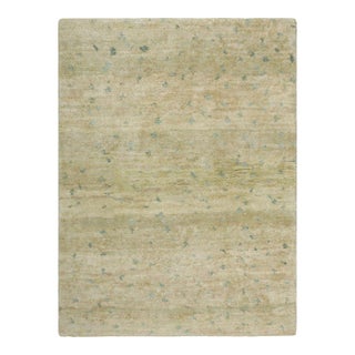 Rug & Kilim's Modern Rug in Green and Beige with Blue Geometric Patterns For Sale