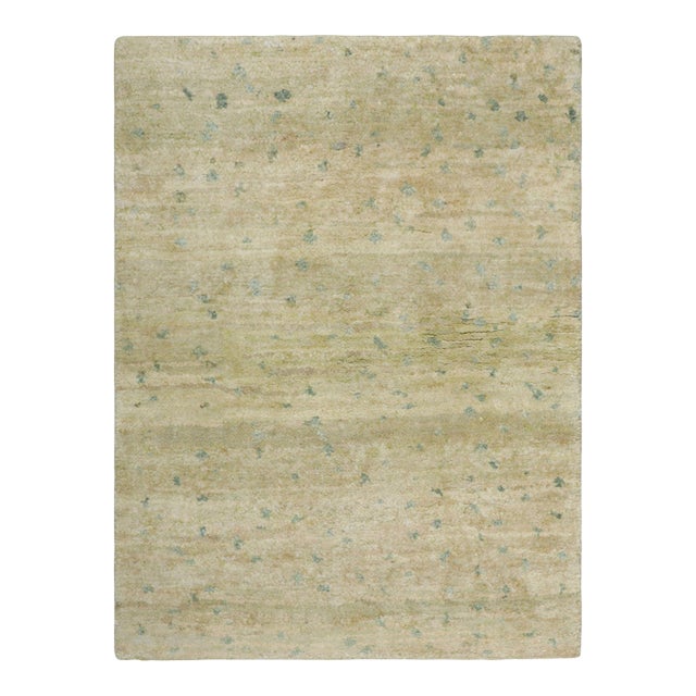 Rug & Kilim's Modern Rug in Green and Beige with Blue Geometric Patterns For Sale