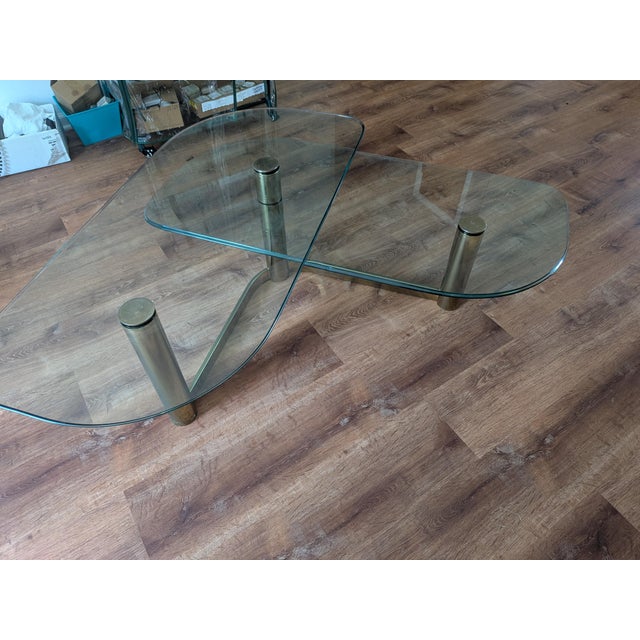 Brass 1970s Leon Rosen Pace Style Mid Century Brass and Glass Two Tier Coffee Table For Sale - Image 8 of 8