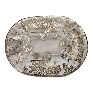 Vintage Silver Overlay Floral Design Glass Centerpiece For Sale