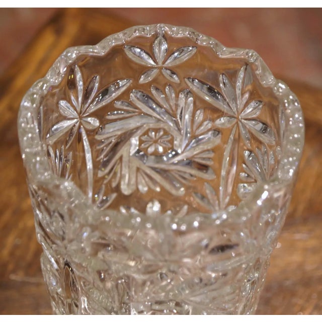 Vintage French Cut Glass Vase With Etched Floral Motifs For Sale - Image 4 of 8