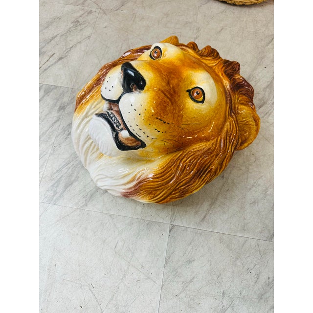 Large Italian Ceramic Lions Head Wall Plaque For Sale - Image 4 of 8