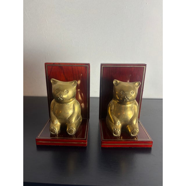 Traditional 1980s Brass Teddy Bear Bookends For Sale - Image 3 of 6