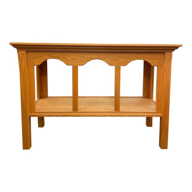 1960s Vintage Arched White Oak Refectory Console Table With One Shelf For Sale