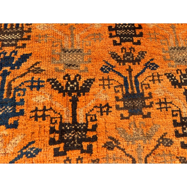Vintage Afghan Baluchi Hand-Knotted Wool Rug in Burnt Orange & Navy | 2'1" X 4'11" | Tribal Rug For Sale - Image 10 of 11