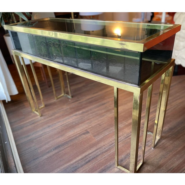 Italian Design Console Table in Brass and Gray Smoked Glass For Sale In Los Angeles - Image 6 of 9