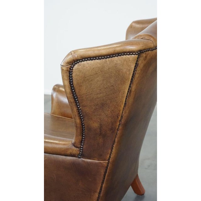 Sheep Leather Wing Chair For Sale - Image 11 of 12