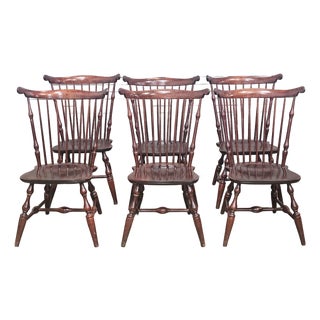 Late 20th Century Set of 6 Nichols & Stone (Stickley) Cherry Fan Back Windsor Chairs For Sale