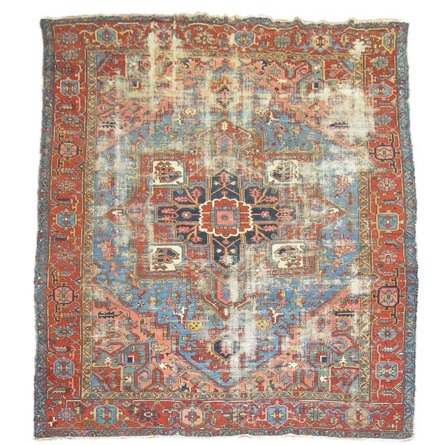 Sky Blue Distressed Persian Heriz Rug 9'2'' x 11'7'' Chairish