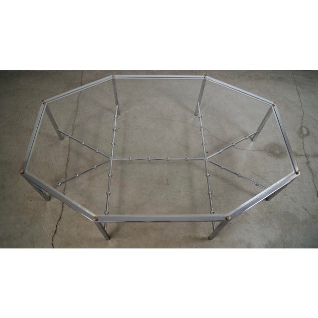 1970’s Mid-Century Modern Architectural Chrome & Glass Coffee Table For Sale - Image 9 of 12