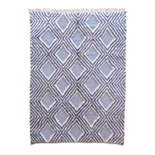 Blue Contemporary Wool Rug - 10 X 6.8 Ft For Sale