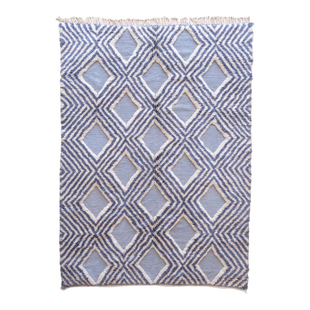 Blue Contemporary Wool Rug - 10 X 6.8 Ft For Sale