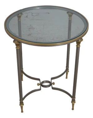 Hollywood Regency Steel & Brass Glass Top Side Table