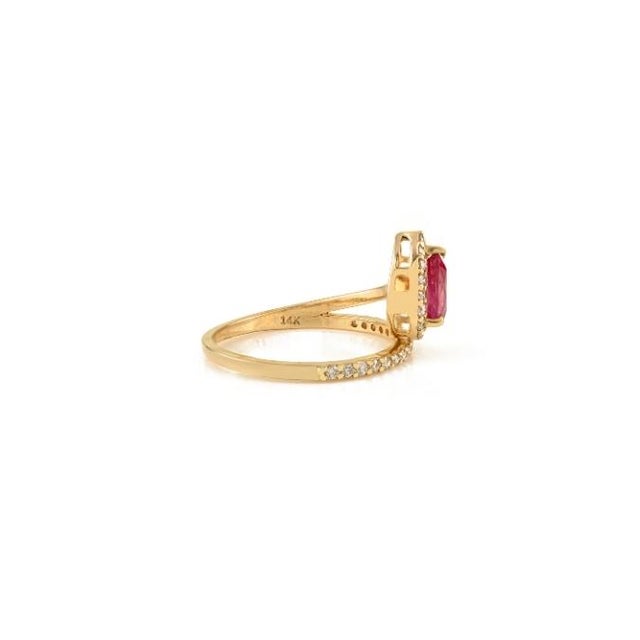 Not Yet Made - Made To Order 1 Carat Flaoting Ruby Diamond Halo Contemporary Ring in 14k Yellow Gold Size 5 For Sale - Image 5 of 11