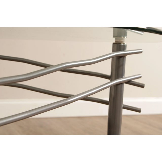 Modern Triangular Glass Top Brushed Steel Table For Sale In Philadelphia - Image 6 of 13