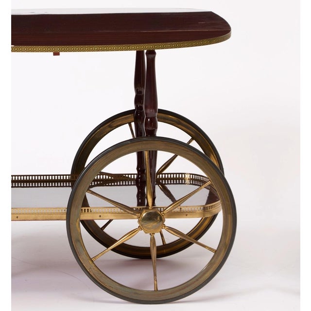 Mid-Century Mahogany Wood & Brass German Serving Bar Cart / Tea Trolley, 1960s For Sale - Image 11 of 11
