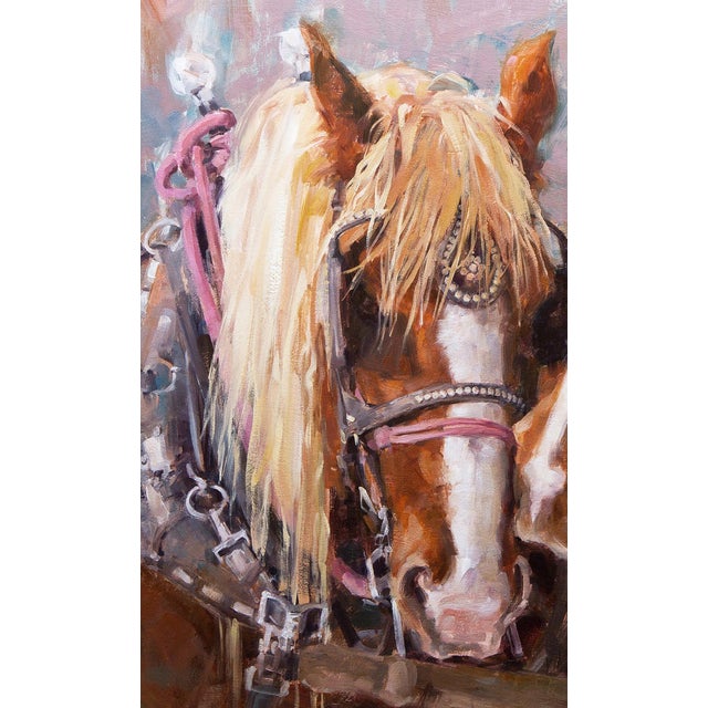 Figurative Love Being Hitched by Lindsey Bittner Graham | Oil on board Painting of two horses side by side For Sale - Image 3 of 4