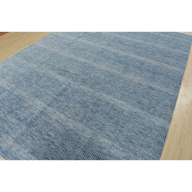 Contemporary Fine Contemporary Rug 9’1” X 12’3” Blue Wool Hand-Knotted Carpet For Sale - Image 3 of 13