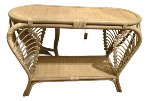 Bohemian Balinese Rattan and Bamboo Side Table With Swirled Accent Pattern