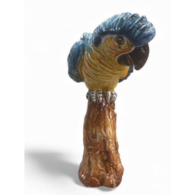 2000 - 2009 Stunning Vintage Italian Maiolica Parrot on Perch Sculptur For Sale - Image 5 of 8