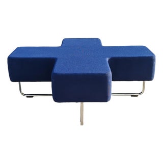 Late 20th Century Postmodern Allermuir "Cross" Modular Bench Blue Upholstered Chrome Ottoman For Sale