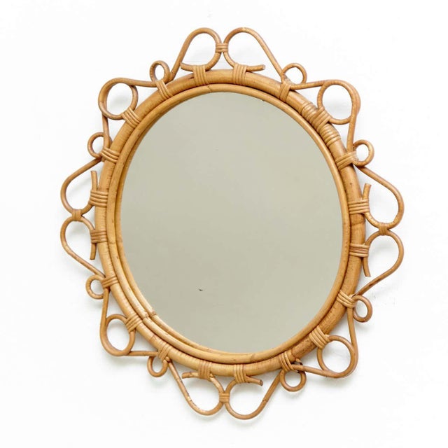 Mid-Century Modern Bamboo Rattan Handcrafted Mirror, French Riviera, 1960s For Sale - Image 3 of 12
