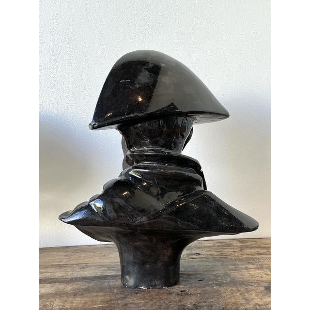 Ceramic Vintage Glazed Terracotta Bust of Napoleon For Sale - Image 7 of 12