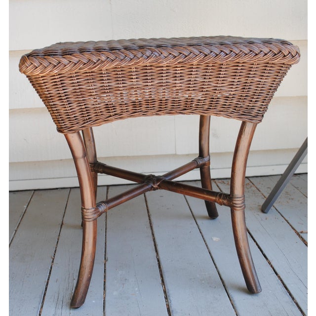 Vintage Square Brown Wicker Accent Table For Sale - Image 4 of 5
