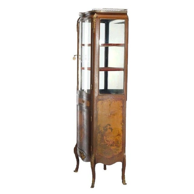 Wood Antique French Vernis Martin Decorated Mahogany Vitrine, Circa 1890 For Sale - Image 7 of 18