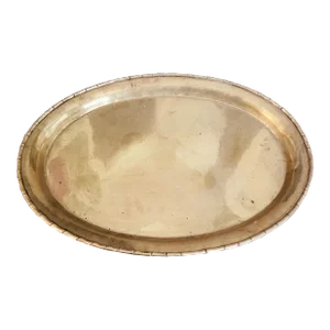 Vintage Large Oval Brass Faux Bamboo Edge Serving Tray