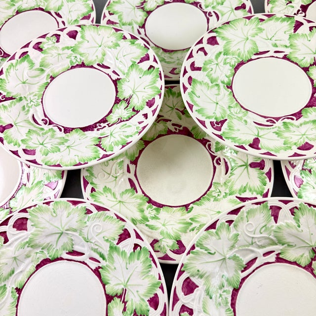 Wedgwood Hand Painted Burgundy & Green Leaf Plates, Set of 10 For Sale - Image 9 of 13