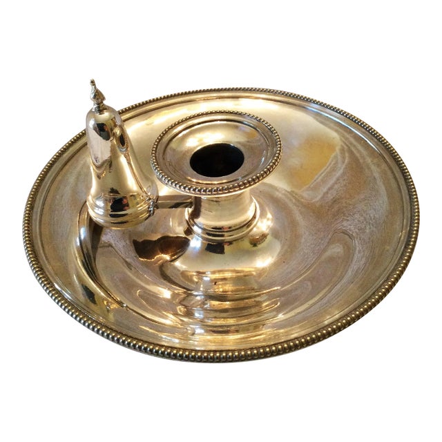 Antique Elkington Silver Plate Chamberstick / Candle Holder With Snuffer Made in England For Sale