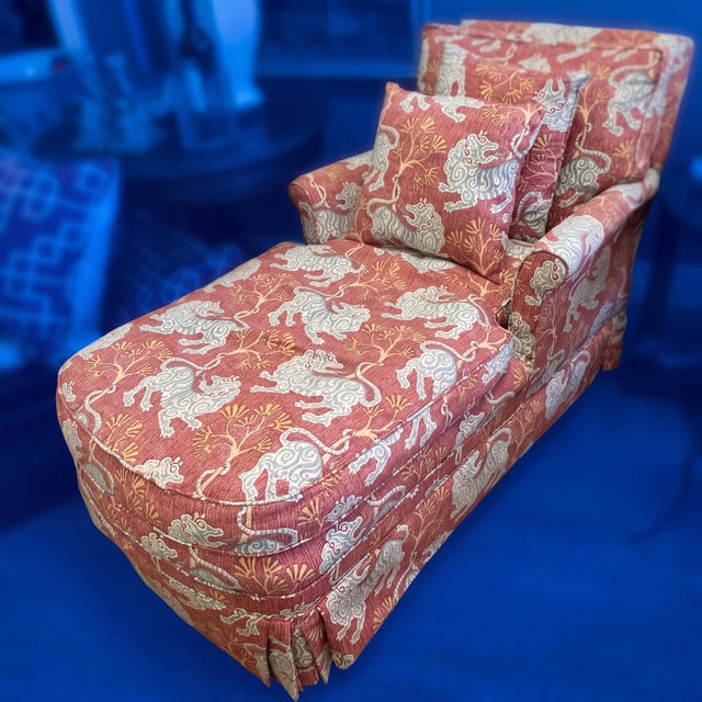 Mid-Century Regency Style Chaise Lounge W/ New Chinoiserie Tiger Upholstery For Sale - Image 12 of 12