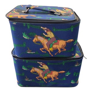 1960s Pair of Western Art Suitcase Bags Set Collectable For Sale