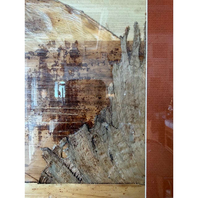 Sculpture Materials Vintage Hawaiian Banana Leaf Bark Art Landscape – Mixed Media Natural Fiber Collage, Wood Frame For Sale - Image 7 of 12