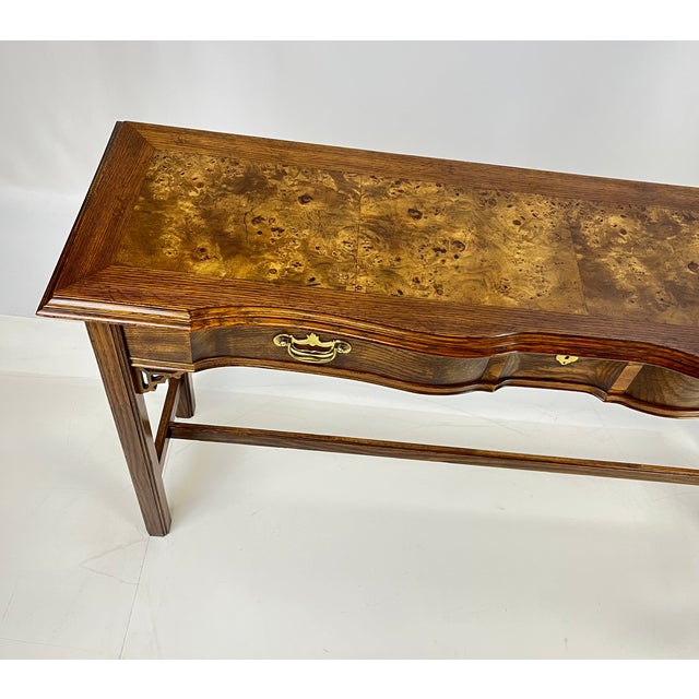 Late 20th Century Traditional Walnut & Burl Wood Serpentine Console Table For Sale - Image 11 of 15