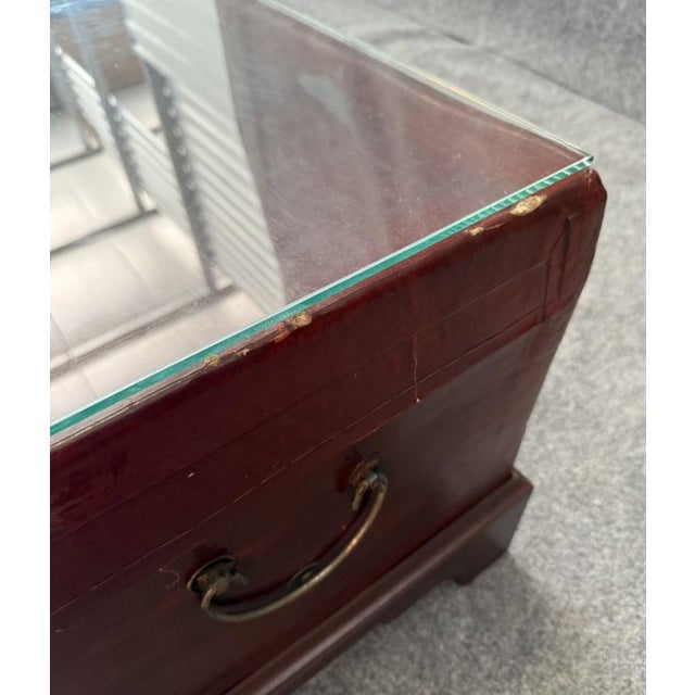 Mid 20th Century Red Leather Trunk on Wooden Stand For Sale - Image 14 of 16