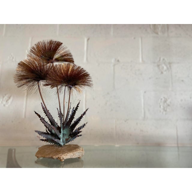 Mid-Century Modern 1960s John Steck Brutalist Copper + Natural Rock Pom Pom Desert Flowers For Sale - Image 3 of 9