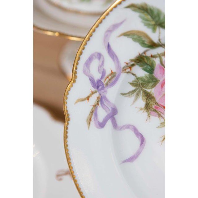 English Mid 20th Century English Porcelain Compotes and Plates with Floral Décor and Gilt Trim For Sale - Image 3 of 12
