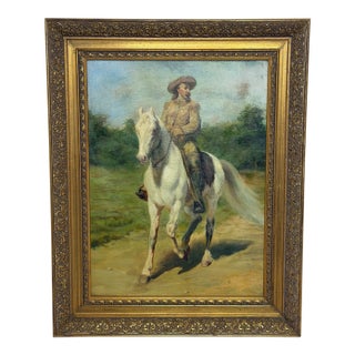 Oil Portrait Painting Wild West Buffalo Bill William Frederick Cody on Grey Horse After Rosa Bonheur For Sale