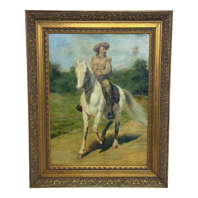 Oil Portrait Painting Wild West Buffalo Bill William Frederick Cody on Grey Horse After Rosa Bonheur For Sale