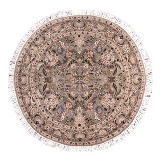 Shabby Chic Floral 1990's Pak-Persian Green/Gray Wool Round Rug- 6'3'' X 6'4'' For Sale