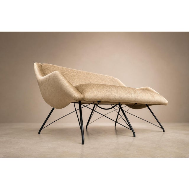 Brazilian Modern "Concha" Loveseat in Metal & Textured Brass-Toned Fabric by Carlo Hauner, 1955 - Lot 42C For Sale - Image 18 of 18