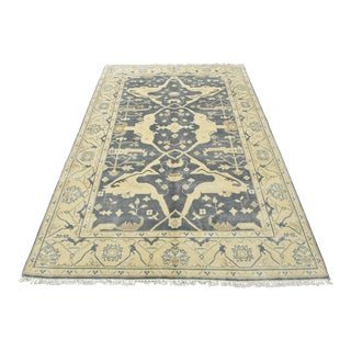 Oushak 6’4” X 9′ Blue Wool Hand-Knotted Oriental Rug For Sale